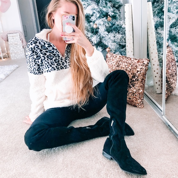 White Gray Sherpa Leopard Pullover - Picture 5 of 8